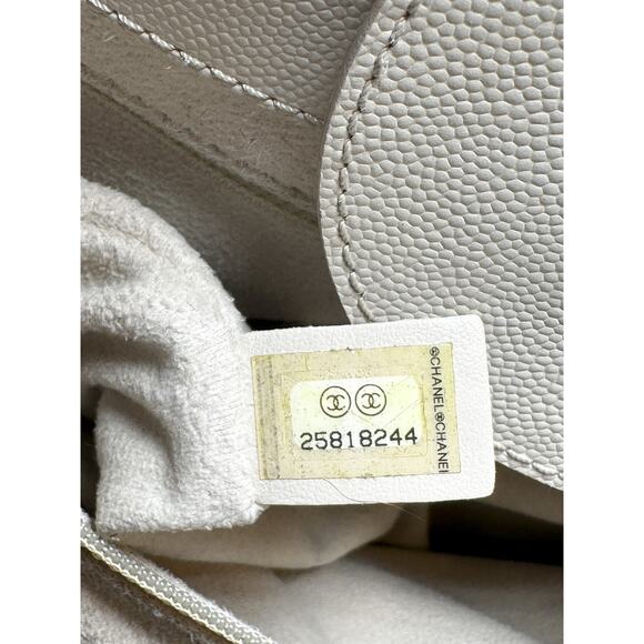 CHANEL Deauville Ivory Caviar Leather Studded GM Large Chain Shopping Tote SHW - Picture 6 of 11